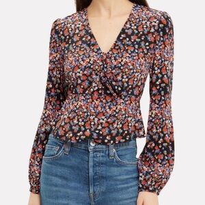 INTERMIX Lola Silk Printed Floral Long Sleeve Blouse BNWOT Size 2 Boho